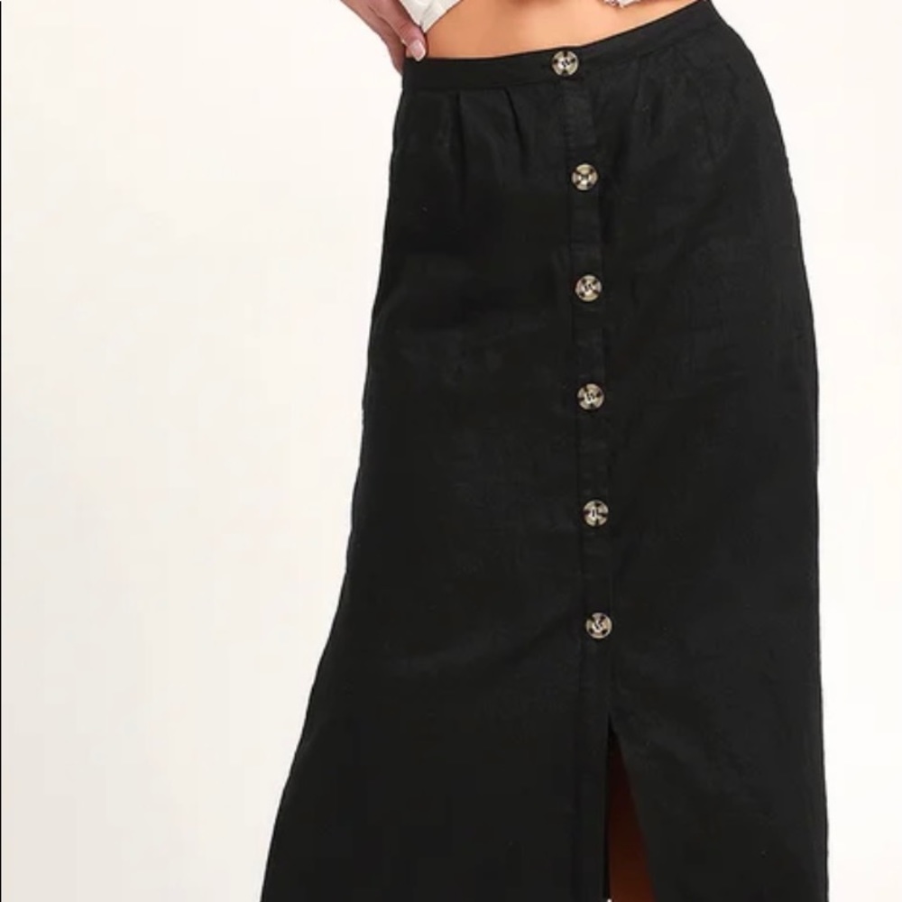 RHYTHM Amalfi Washed Black Button-Up Midi Skirt